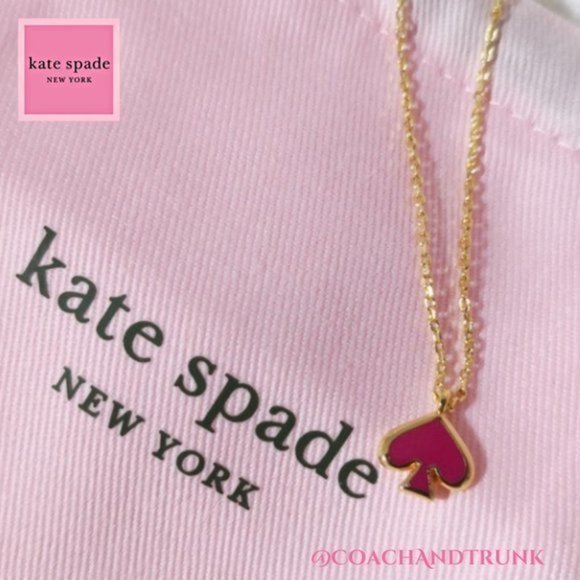 NWT KATE SPADE Everyday Spade Enamel Bright Rose & Gold Necklace With Dust Bag - Picture 1 of 7